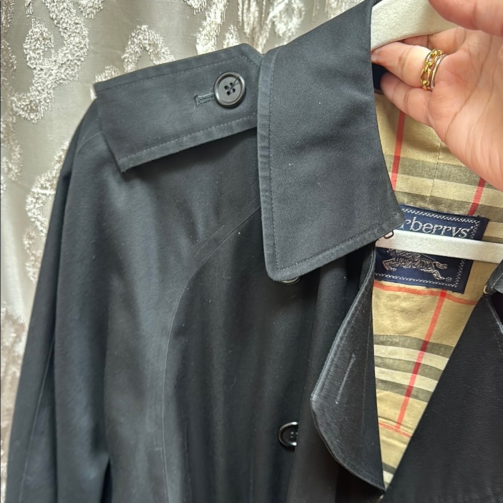 Burberrys Long Vintage Trench Coat Jacket Plaid Lining Black Size 10 X-Long - Picture 11 of 14